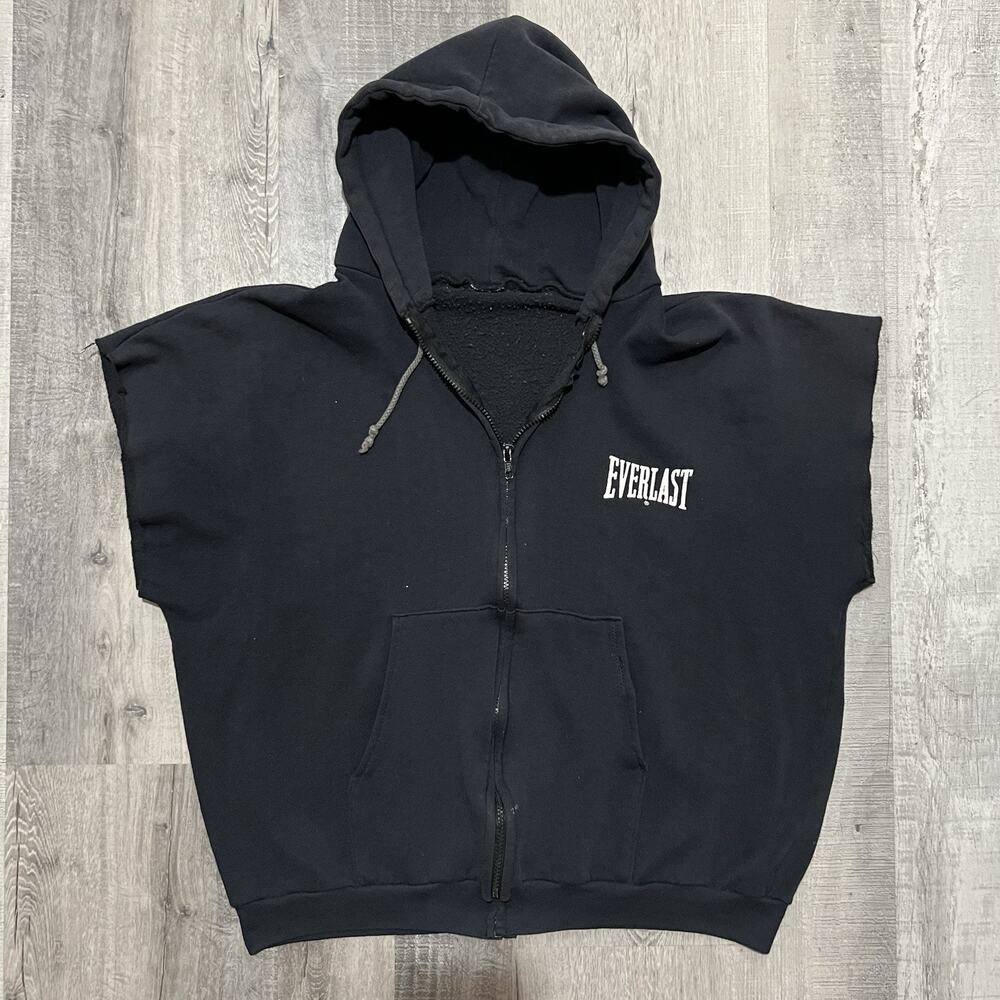 VTG Everlast Cut Off Gym Sweatshirt Full Zip Hoodie Work Out Bodybuilding M/L
